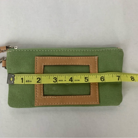 Light Green Canvas Spring Zipper Wristlet Vegan Strap and Card ID Holder Pocket - Picture 6 of 6